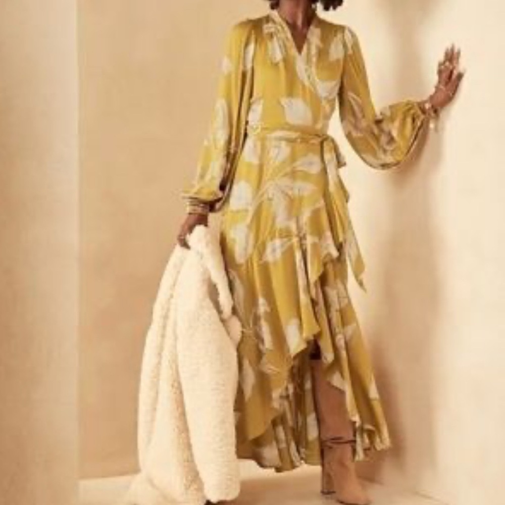 Banana Republic Yellow Floral Long Sleeve Dress